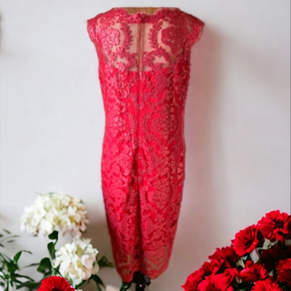 Tadashi Shoji Paillette Embroidered Illusion Lace Dress Size 14 - Picture 4 of 16